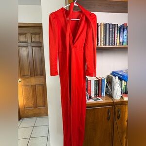 Red V-Neck Jumpsuit
